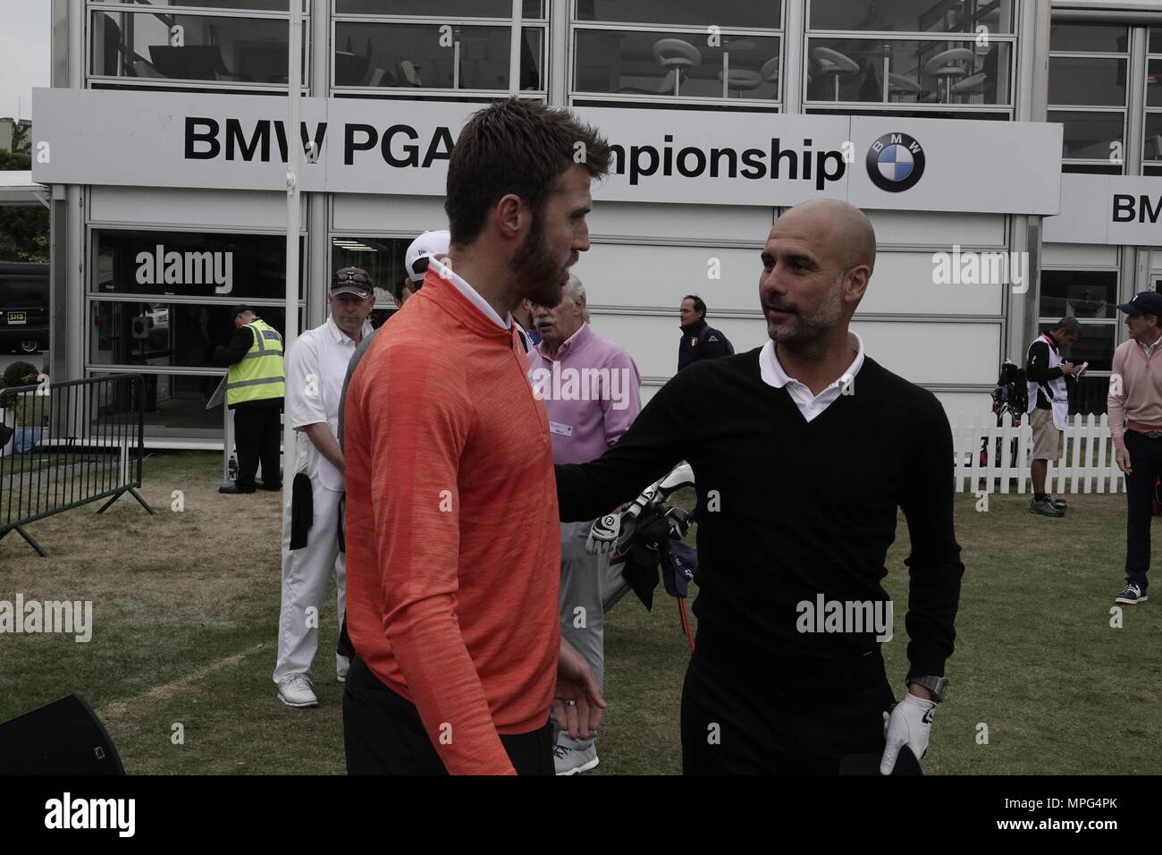 23 Maggio, 2018 Pep Guardiola, Manchester City football club pullman, gioca a golf presso la BMW/PGA Championship di Wentworth, Surrey, Regno Unito Foto Stock