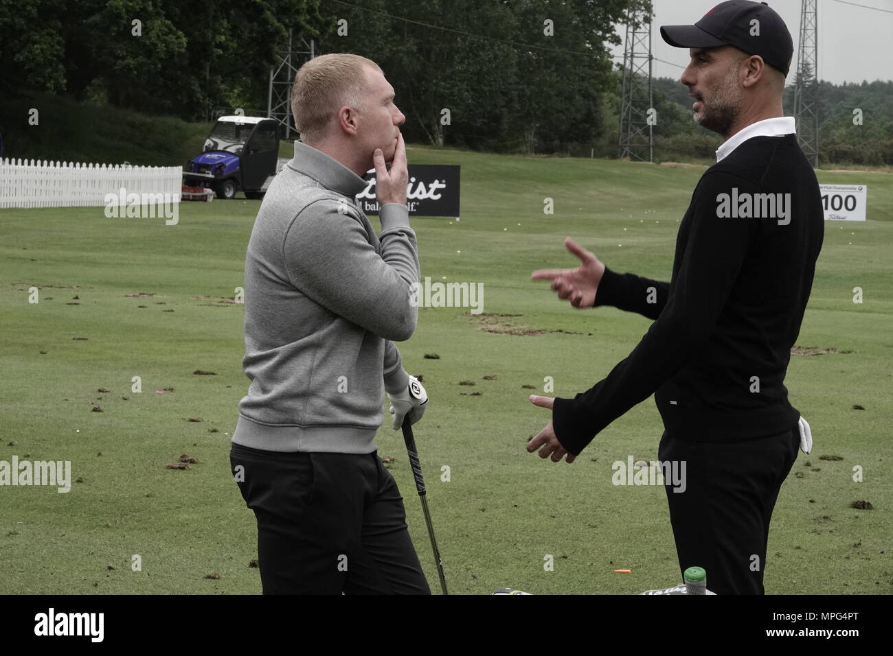 23 Maggio, 2018 Pep Guardiola, Manchester City football club pullman, gioca a golf presso la BMW/PGA Championship di Wentworth, Surrey, Regno Unito Foto Stock