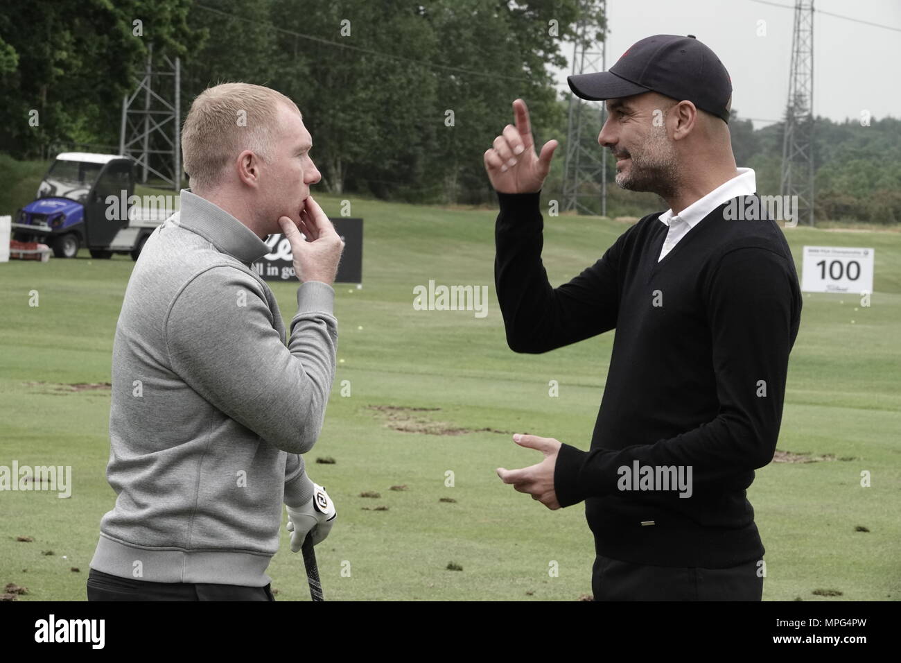 23 Maggio, 2018 Pep Guardiola, Manchester City football club pullman, gioca a golf presso la BMW/PGA Championship di Wentworth, Surrey, Regno Unito Foto Stock