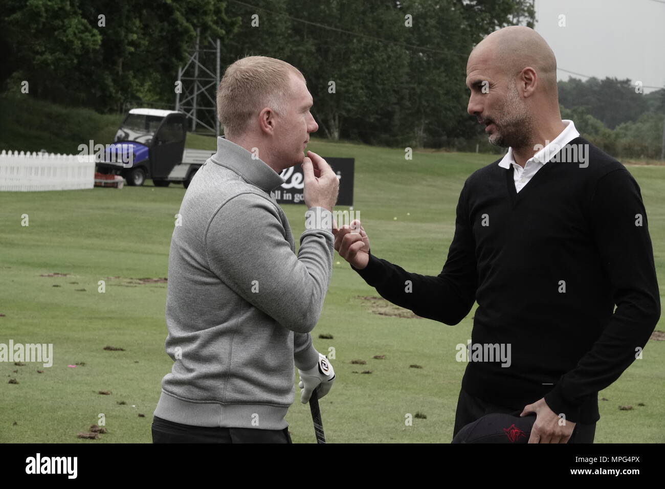 23 Maggio, 2018 Pep Guardiola, Manchester City football club pullman, gioca a golf presso la BMW/PGA Championship di Wentworth, Surrey, Regno Unito Foto Stock