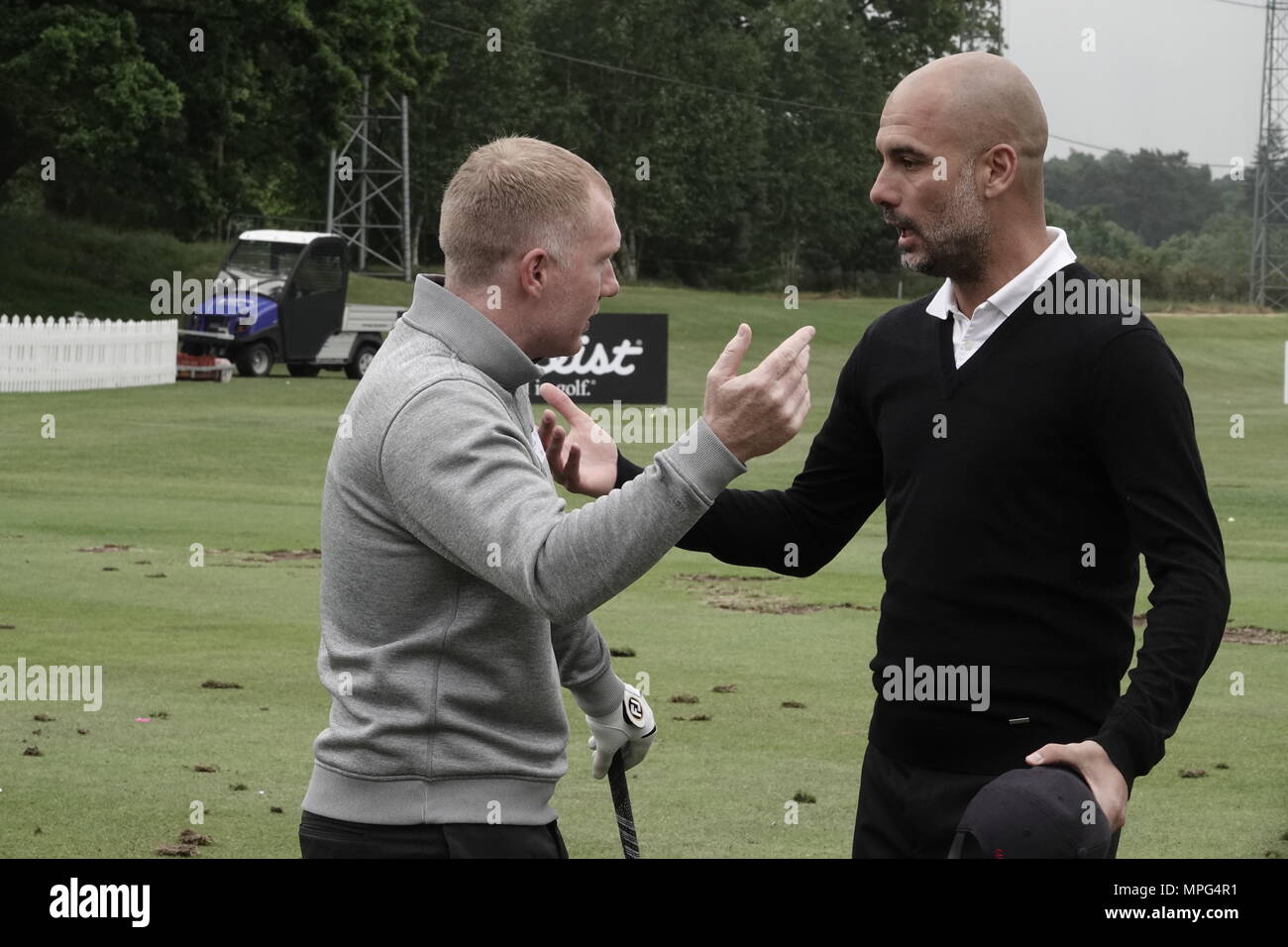 23 Maggio, 2018 Pep Guardiola, Manchester City football club pullman, gioca a golf presso la BMW/PGA Championship di Wentworth, Surrey, Regno Unito Foto Stock