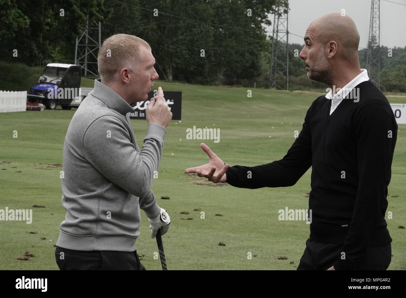 23 Maggio, 2018 Pep Guardiola, Manchester City football club pullman, gioca a golf presso la BMW/PGA Championship di Wentworth, Surrey, Regno Unito Foto Stock