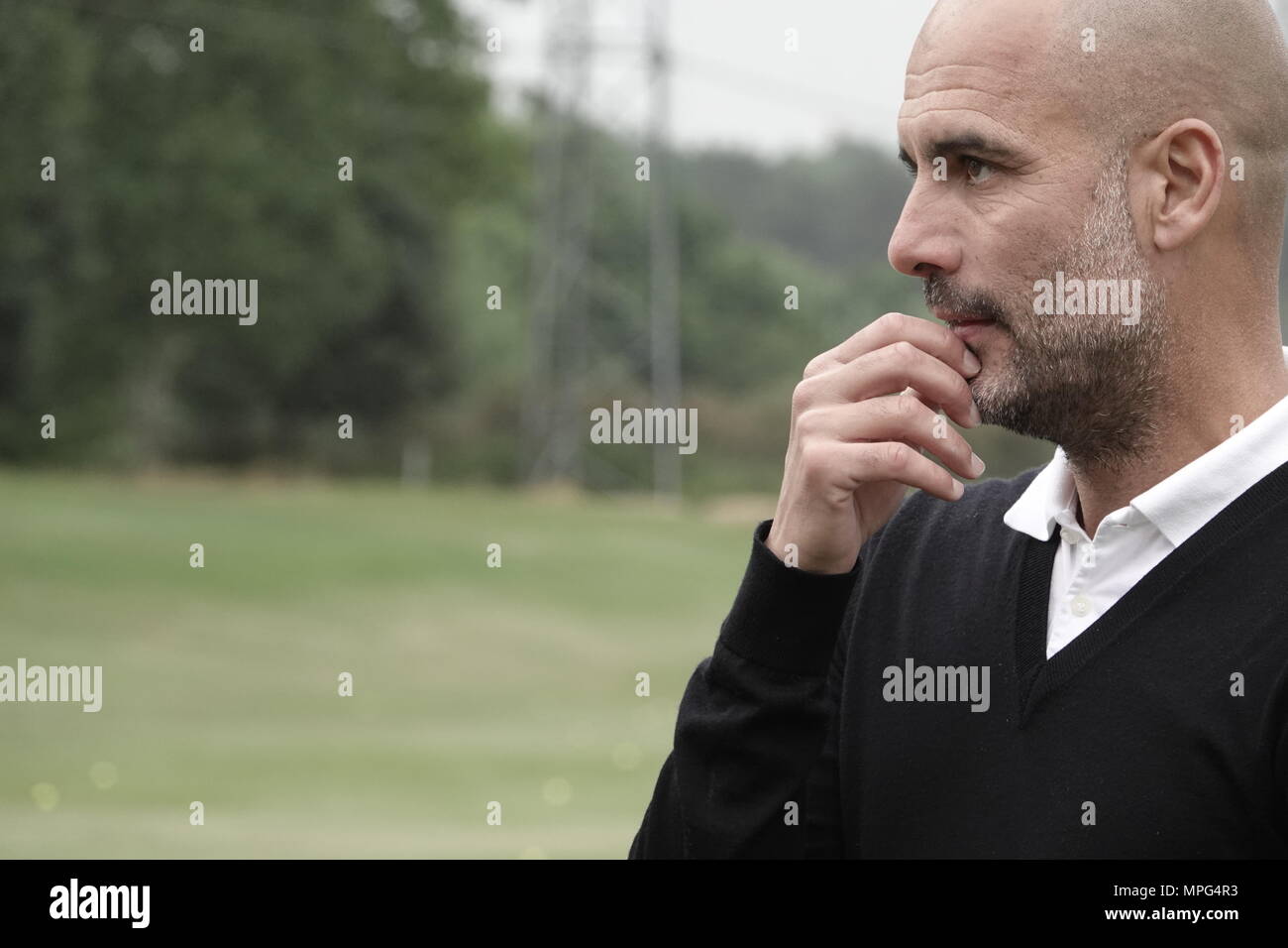 23 Maggio, 2018 Pep Guardiola, Manchester City football club pullman, gioca a golf presso la BMW/PGA Championship di Wentworth, Surrey, Regno Unito Foto Stock
