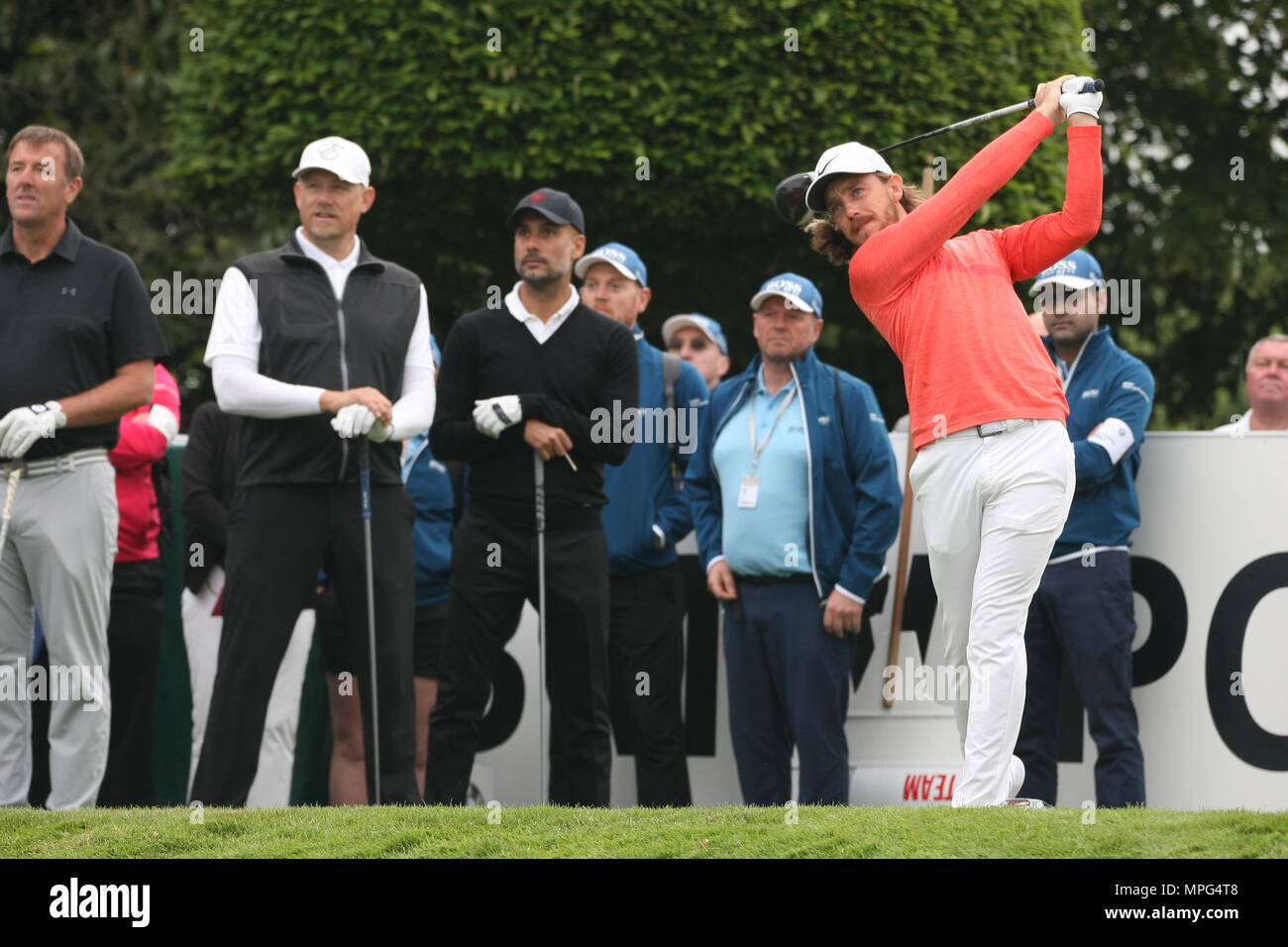 23 Maggio, 2018 Pep Guardiola, Manchester City football club pullman, gioca a golf presso la BMW/PGA Championship di Wentworth, Surrey, Regno Unito Foto Stock