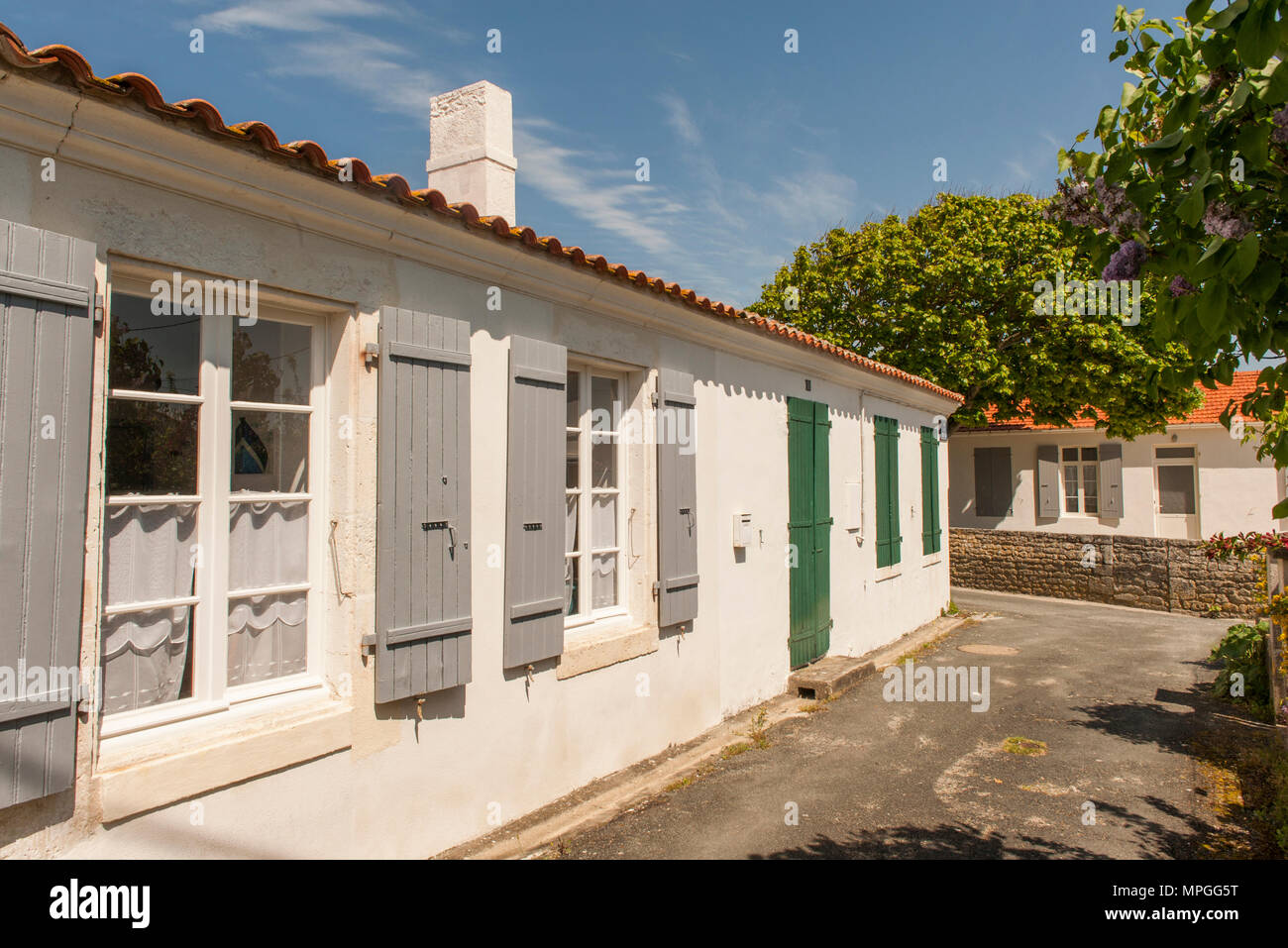 Tipiche tradizionali case isola a La Cotinière, Île d'Oléron. Francia Foto Stock