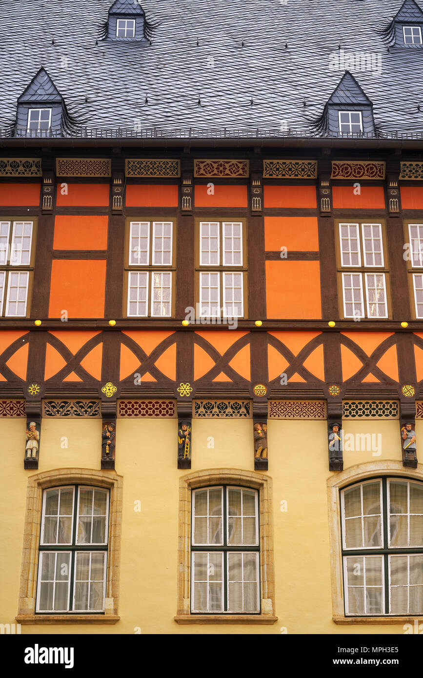 Wernigerode facciate in Harz in Germania Sassonia Anhalt Foto Stock