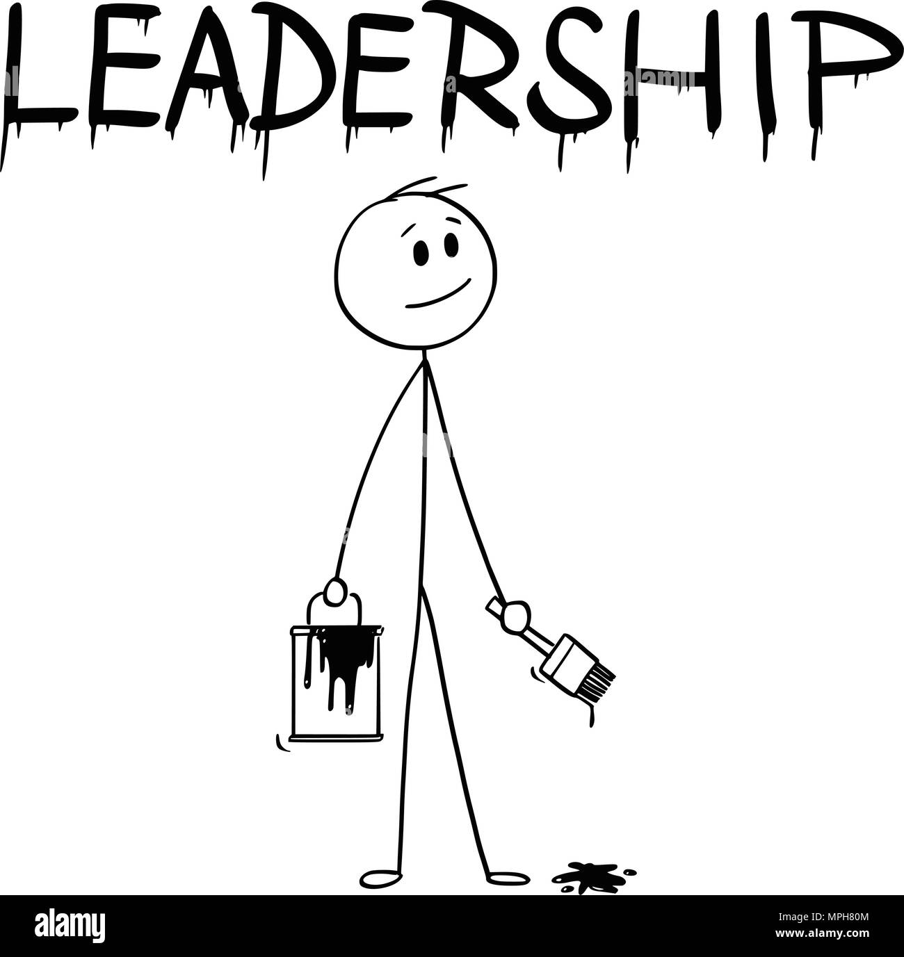 Cartoon di imprenditore con pennello e vernice può pittura la parola Leadership Illustrazione Vettoriale