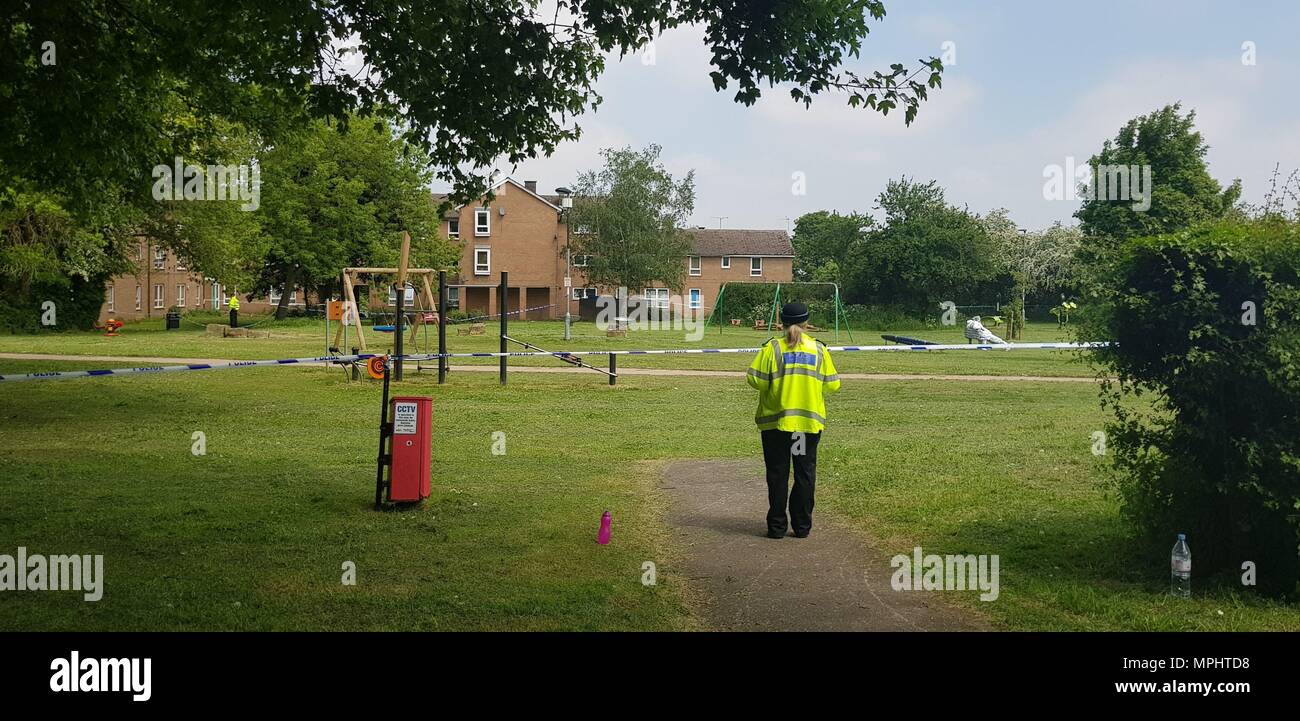 Polizia presso la scena di una fatale accoltellato di un 19-anno-vecchio a Sheffield. L'adolescente, che non è stato chiamato, è stato trovato con ferite gravi nel Woodhouse area su Martedì notte e morirono più tardi nella città settentrionale di Ospedale Generale. Foto Stock