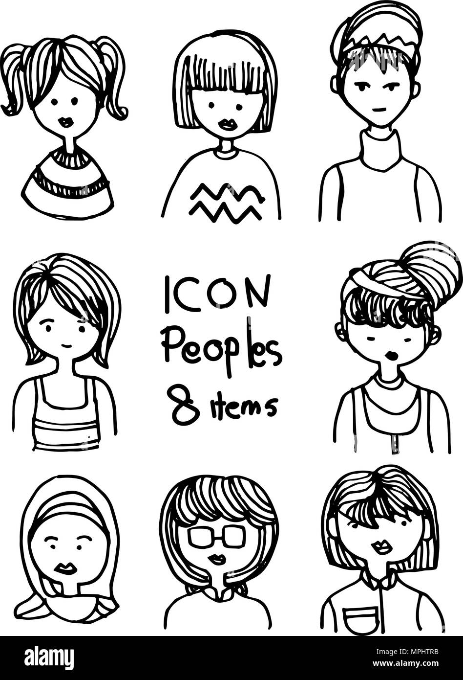 Avatar di popoli nel disegno doodle style Illustrazione Vettoriale