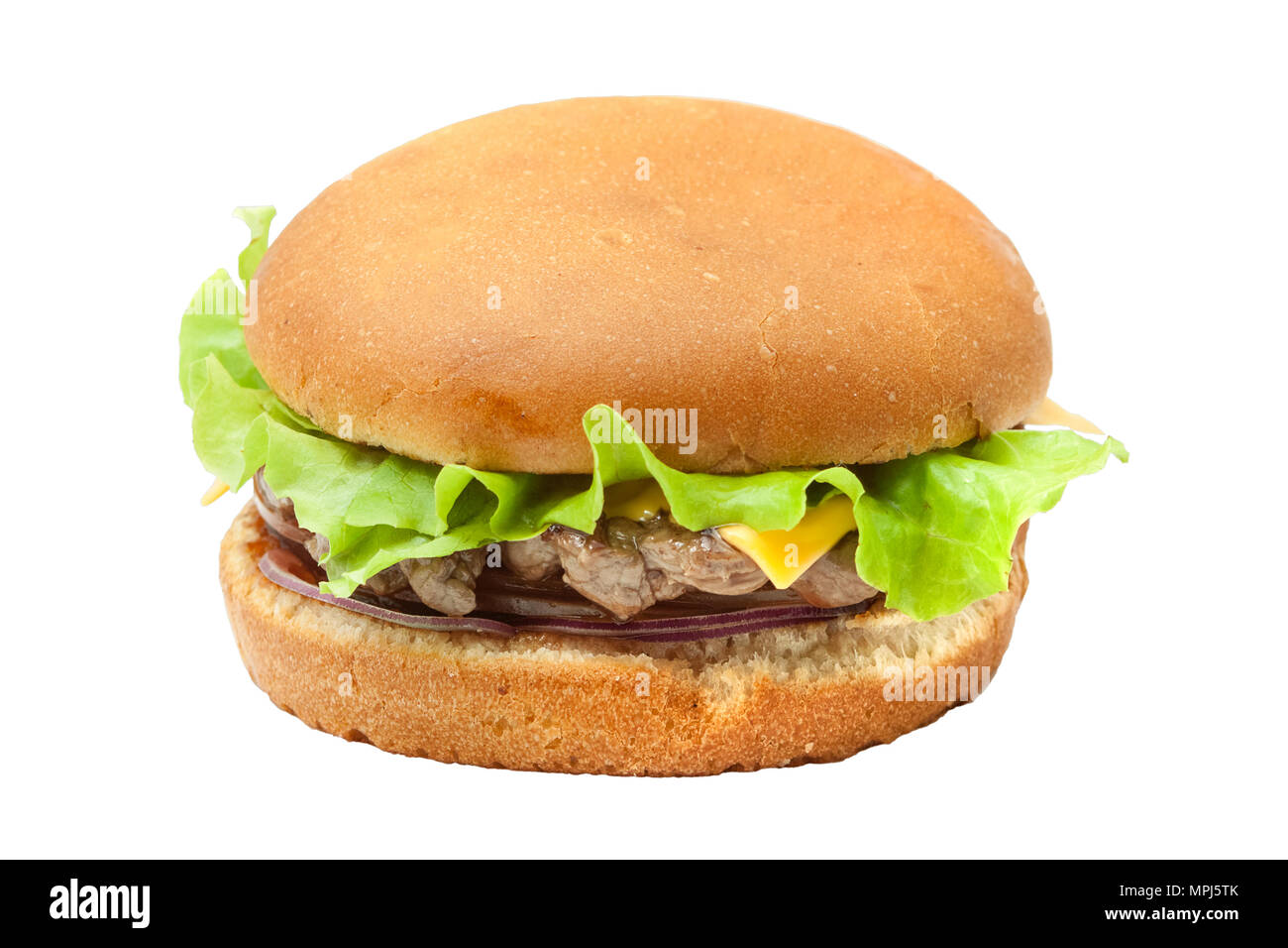 Cheesburger con insalata di lattuga isolato dal contesto Foto Stock