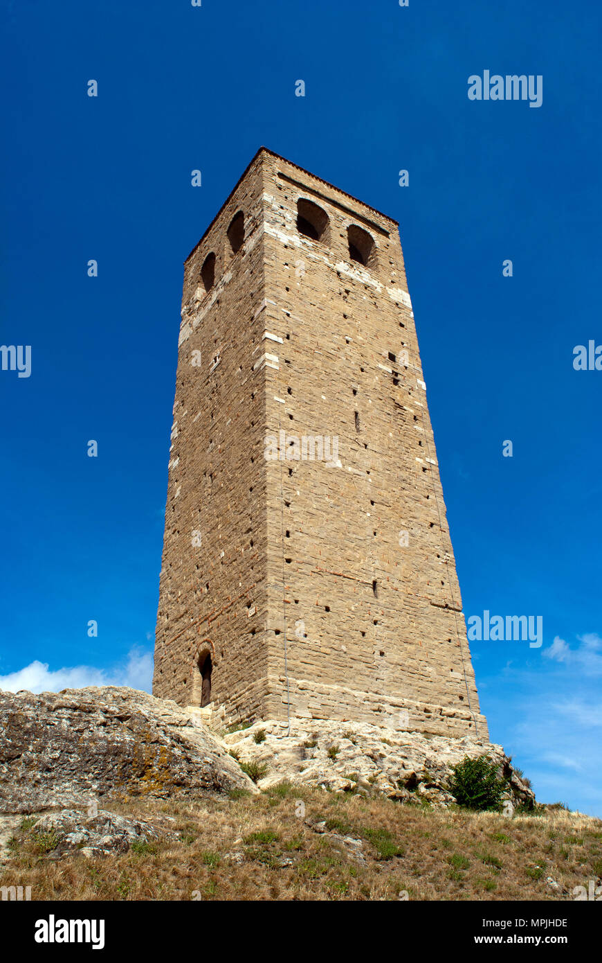 Torre Civica di San Leo (ex Montefeltro), Emilia Romagna, Italia Foto Stock
