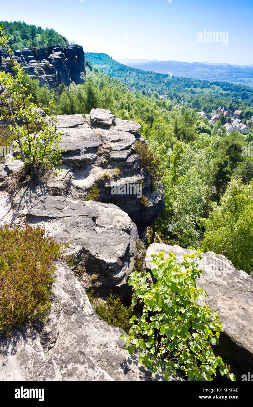 Tiské stěny, Labské pískovce, narodni park Ceske Svycarsko, Ceska republika / della Svizzera boema, Tisa città rocciose, pareti Tyssa, Boemia settentrionale, Czec Foto Stock