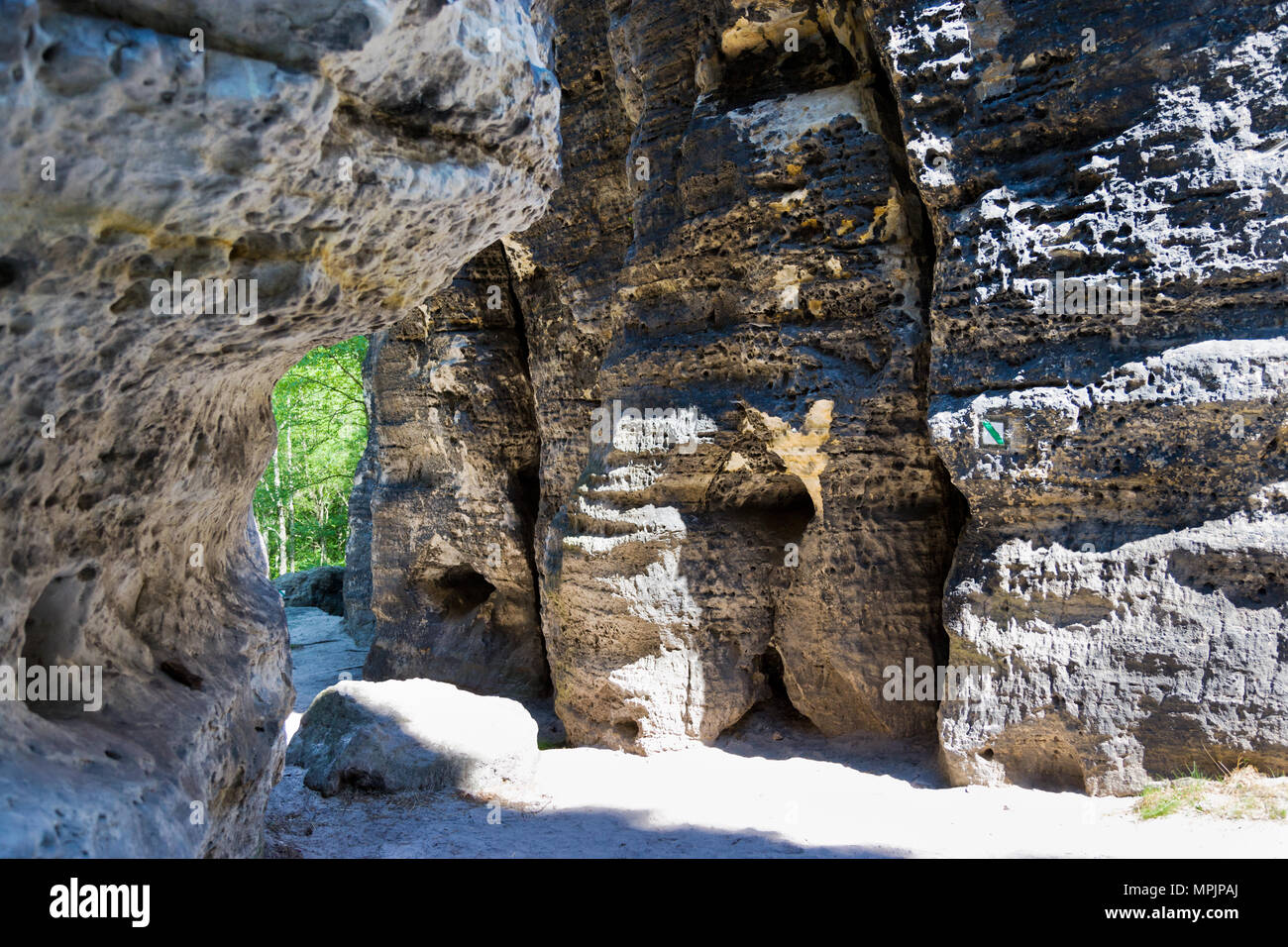 Tiské stěny, Labské pískovce, narodni park Ceske Svycarsko, Ceska republika / della Svizzera boema, Tisa città rocciose, pareti Tyssa, Boemia settentrionale, Czec Foto Stock