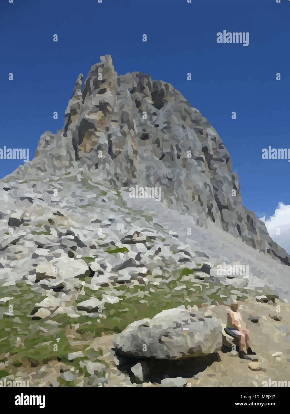Picco di montagna, Fuente De, Picos de Europa, nelle Asturie, in Cantabria, Spagna. Illustrazione Vettoriale