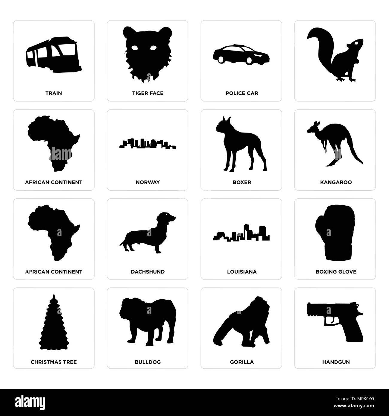 Immagini Semplici Di Natale.Set Di 16 Semplici Icone Modificabile Come Arma Gorilla Bulldog Albero Di Natale Boxe Guanto Treno Continente Africano Boxer Puo Essere Usata Per Mobil Immagine E Vettoriale Alamy