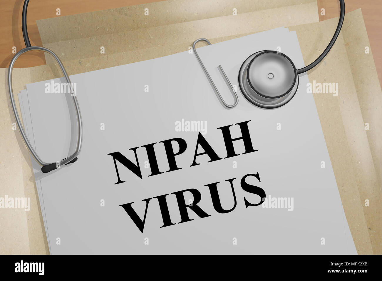 3D illustrazione del virus Nipah titolo su un documento medico Foto Stock