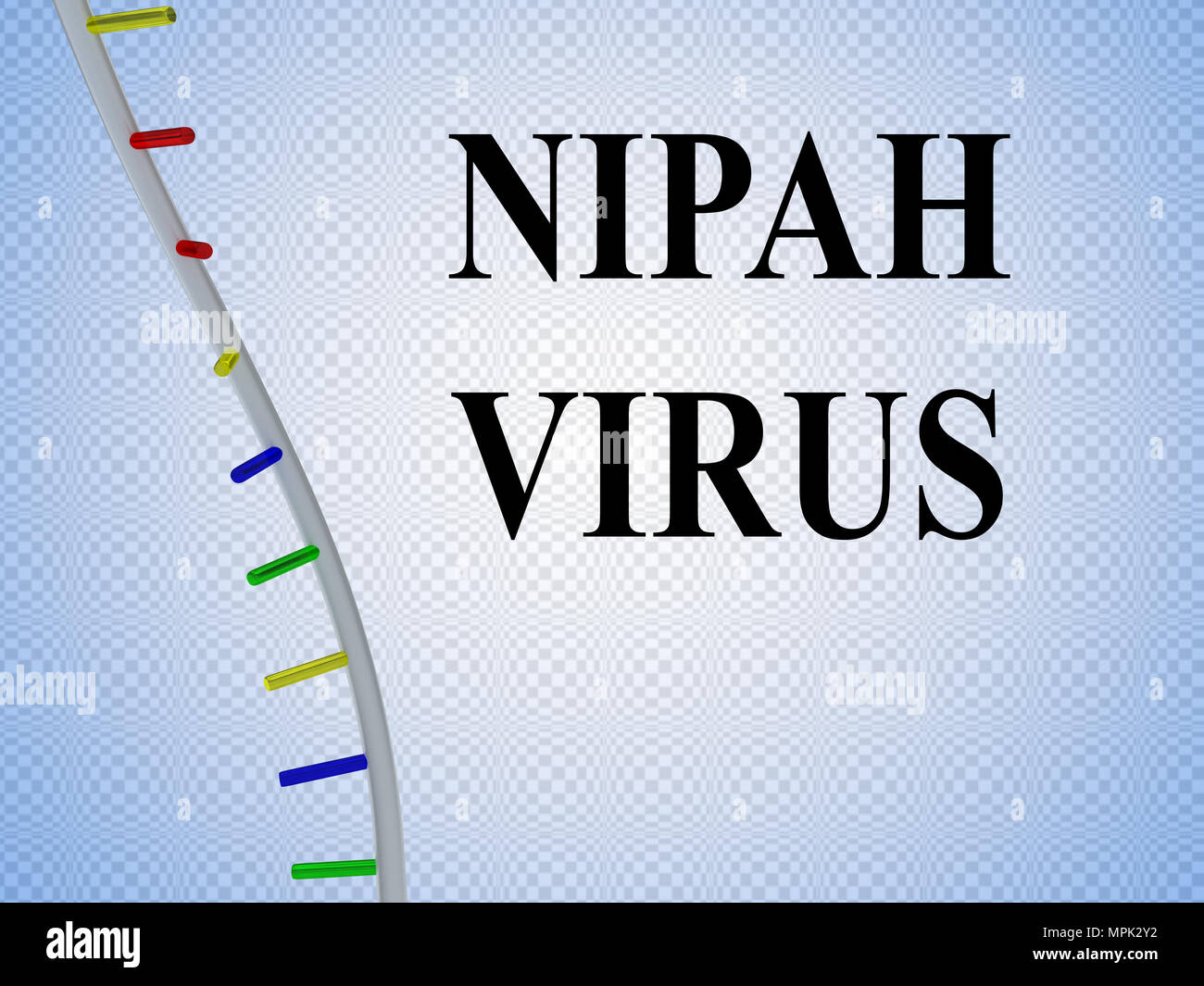 3D illustrazione del virus Nipah script con elica singola , isolate su gradiente blu. Foto Stock
