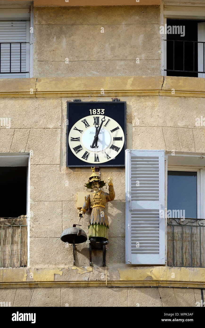Orologio da parete, Automa orologio o Jacquemart (1833) noto come 'La Chinois " o Chinaman sulla Place des Precheurs Aix-en-Provence Provence Francia Foto Stock