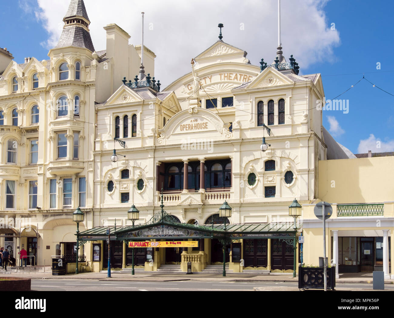 Il Gaiety Theatre e il Teatro Lirico di circa il 1900 dall'architetto Frank Matcham sul lungomare. Harris Promenade, Douglas, Isola di Man e Isole britanniche Foto Stock