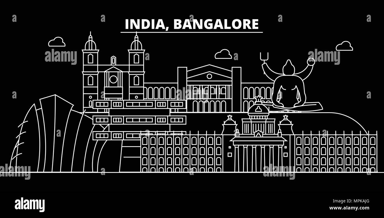 Bangalore silhouette skyline. India - vettore di Bangalore City, indiana architettura lineare, edifici. Bangalore travel illustrazione, delineare i punti di riferimento. India icona piana, indiana line banner Illustrazione Vettoriale