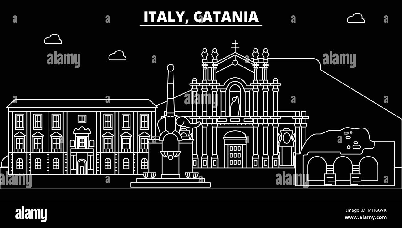 Catania silhouette skyline. Italia - Catania città di vettore, italiano architettura lineare, edifici. Catania travel illustrazione, delineare i punti di riferimento. Italia icona piana, linea italiana banner Illustrazione Vettoriale