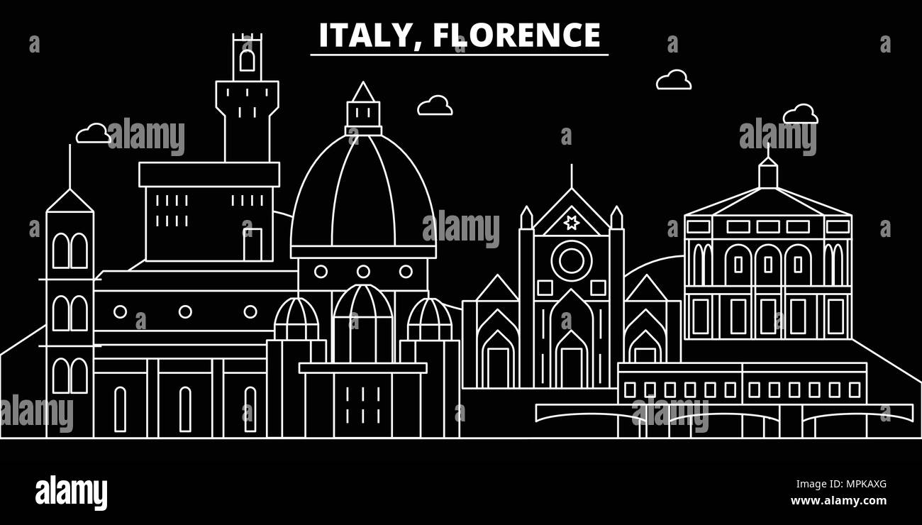 Firenze città skyline di silhouette. Italia - Città di Firenze città di vettore, italiano architettura lineare, edifici. Firenze città travel illustrazione, delineare i punti di riferimento. Italia icona piana, linea italiana banner Illustrazione Vettoriale