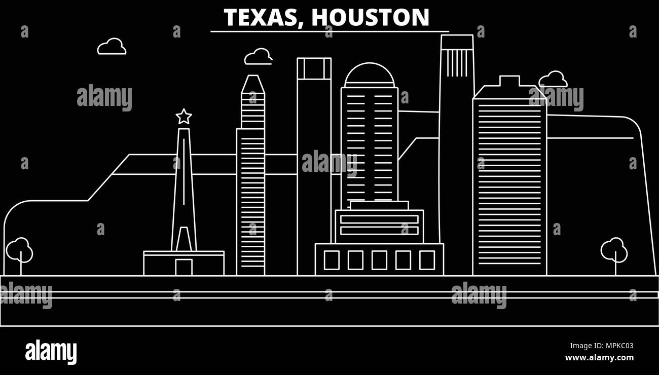 Houston silhouette skyline. Stati Uniti d'America - Houston città di vettore, american architettura lineare, edifici. Houston travel illustrazione, delineare i punti di riferimento. USA icone piana, linea americana banner Illustrazione Vettoriale