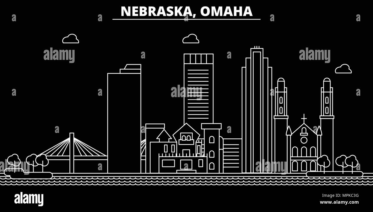 Omaha silhouette skyline. Stati Uniti d'America - vettore di Omaha city, american architettura lineare, edifici. Omaha travel illustrazione, delineare i punti di riferimento. USA icone piana, linea americana banner Illustrazione Vettoriale