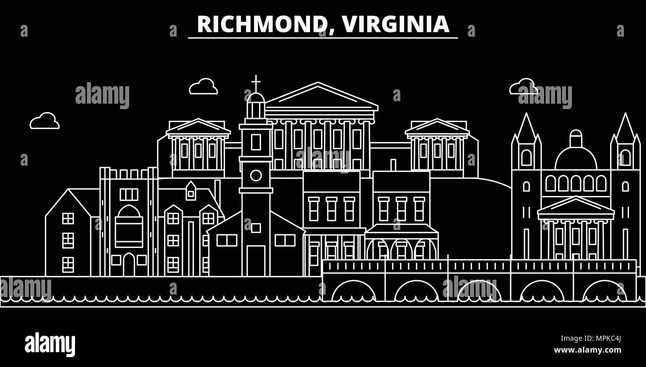 Richmond silhouette skyline. Stati Uniti d'America - Richmond città di vettore, american architettura lineare, edifici. Richmond travel illustrazione, delineare i punti di riferimento. USA icone piana, linea americana banner Illustrazione Vettoriale