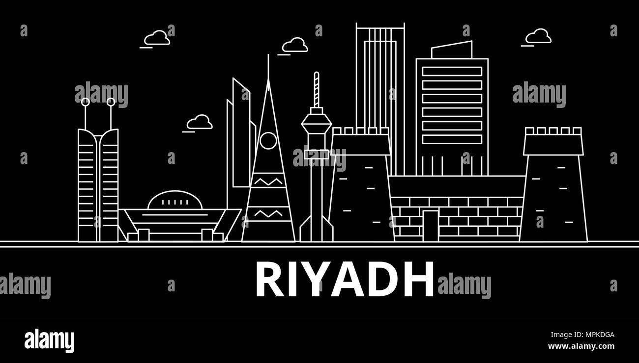 Riyadh silhouette skyline. Arabia Saudita - Riyadh città di vettore, Saudi Arabian architettura lineare. Riyadh travel illustrazione, delineare i punti di riferimento. Arabia Saudita icone piana, Arabia saudita banner di linea Illustrazione Vettoriale