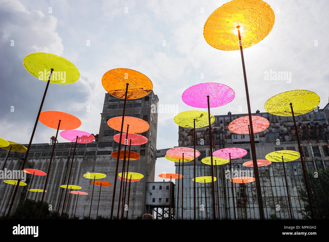 Montreal Canada,Quebec Province,International Flora Montreal Garden Festival,festival fair,dischi colorati,polo,arte,artista,ex fattore silo,Canada070 Foto Stock