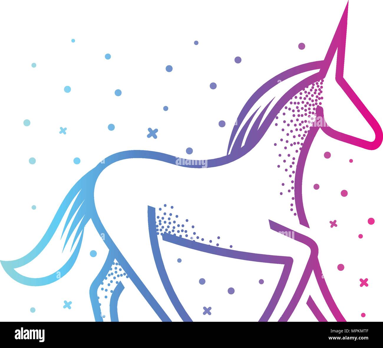 Cartoon unicorn lineare icona silhouette e colorati di fairy magic cavallo con avvisatore acustico sulla testa, illustrazione vettoriale su sfondo bianco. Il logo del gioco d'azzardo, horse racing emblema. Illustrazione Vettoriale