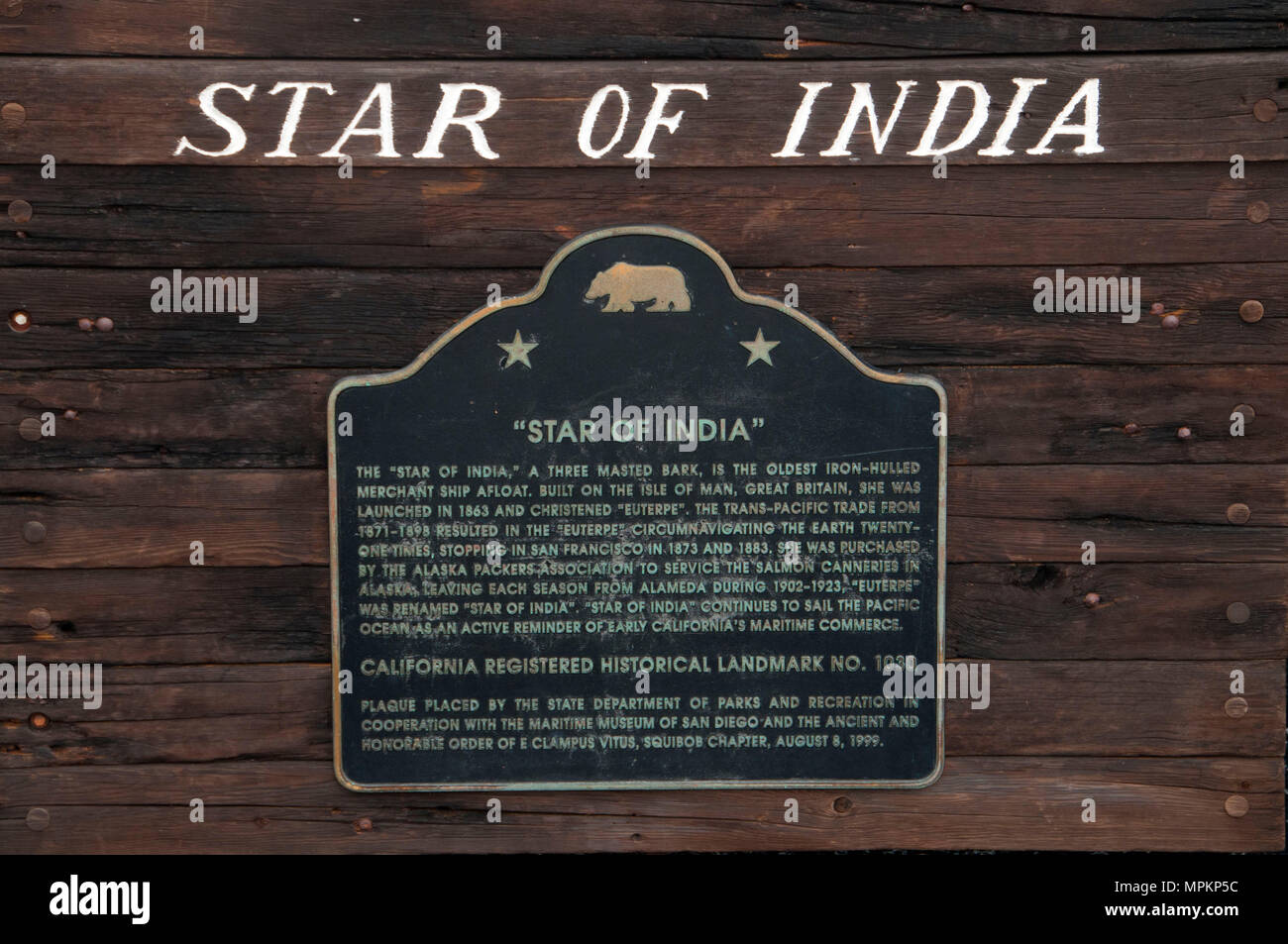 Stella dell India marcatore storico, Embarcadero a piedi e il Museo Marittimo di San Diego, San Diego, California Foto Stock