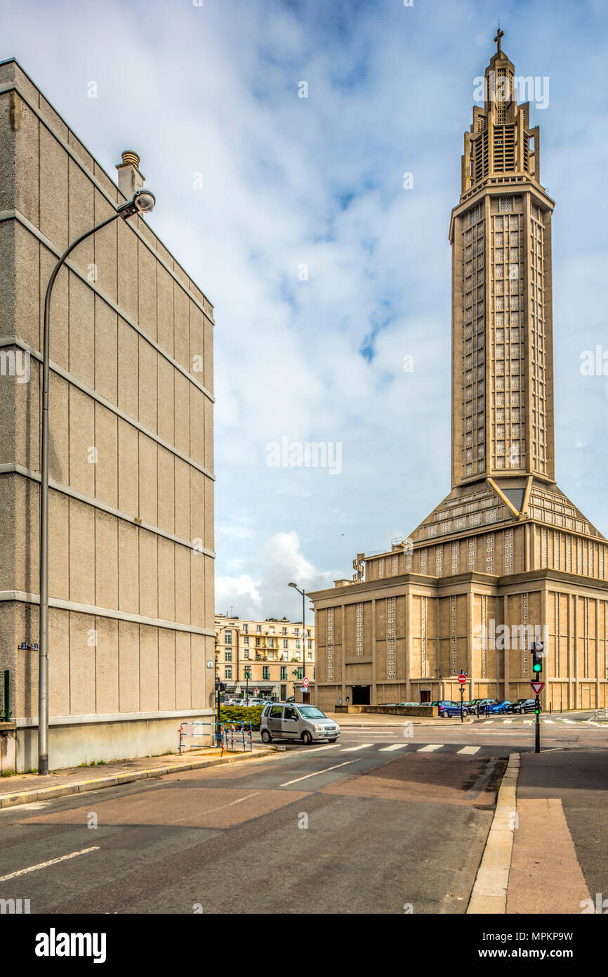 San Giuseppe Chiesa, Le Havre, Francia, design da Auguste Perret (1951-1958) Foto Stock