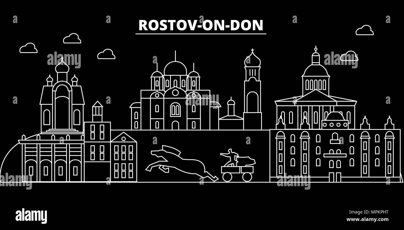 Rostov-on-Don silhouette skyline. Russia - Rostov-on-Don city, russo architettura lineare, edifici. Rostov-on-Don travel illustrazione, terra di contorno Foto Stock