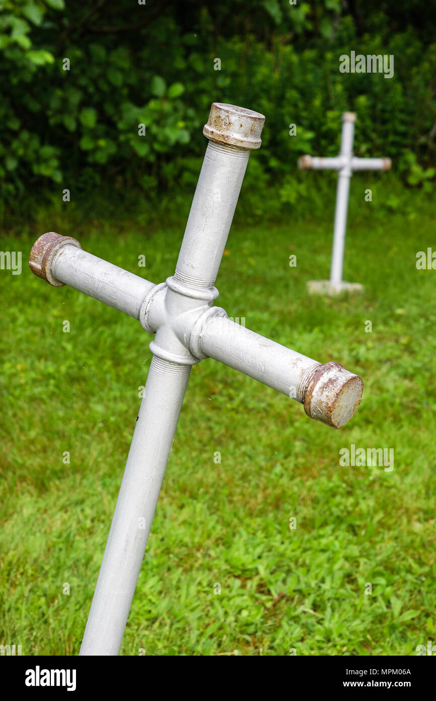 Canada,Canada,Nord America Grosse Ile,Irish Memorial National Historical Site,immigrazione quarantena isola 1832 1937,pipe tomba marcatori,Canada0707 Foto Stock