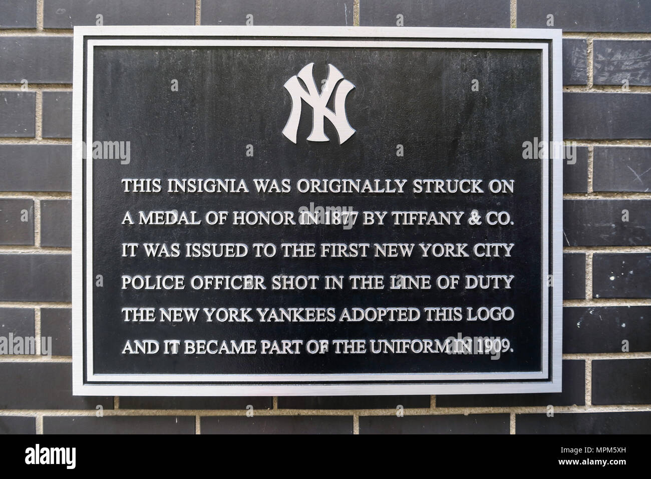 New York Yankees placca Logo, NYC, STATI UNITI D'AMERICA Foto Stock