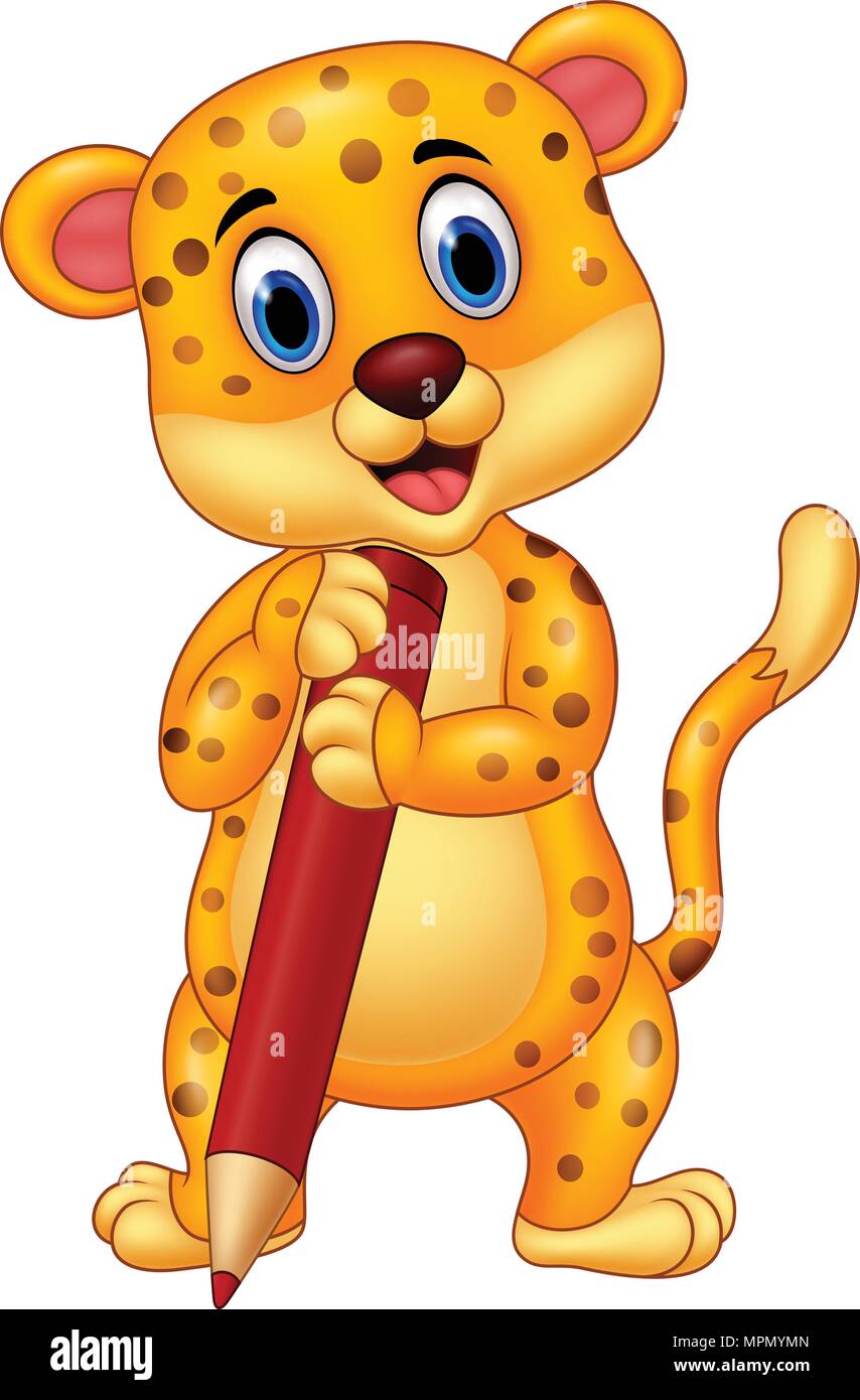 Cartoon leopard tenendo premuto matita rossa Illustrazione Vettoriale