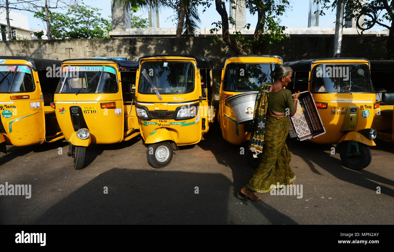 Risciò motorizzati a Chennai, India. Foto Stock