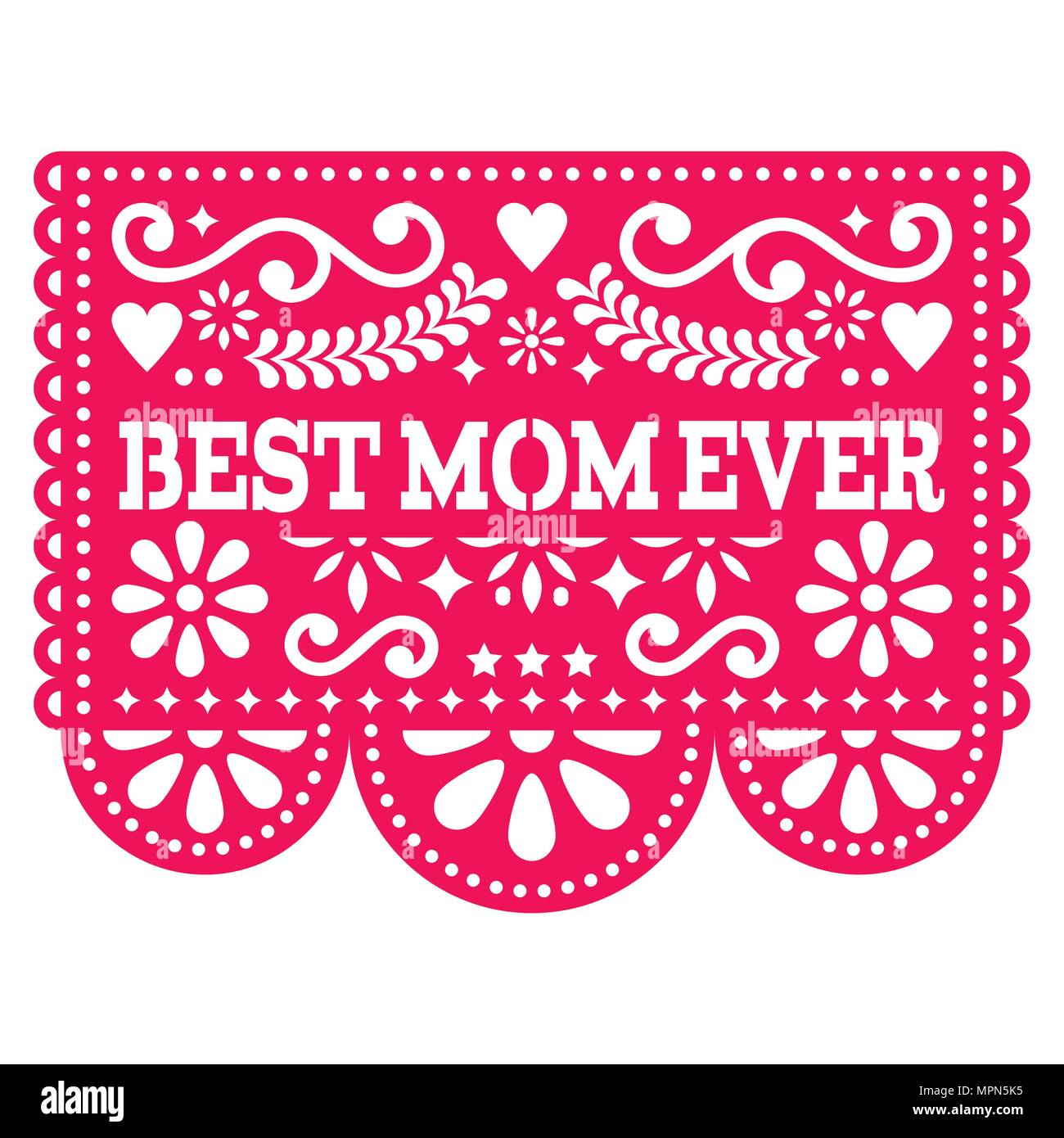 Best Mom vettore mai biglietto di auguri, Felice Festa della mamma design messicano - Papel Picado decorazione in rosa Illustrazione Vettoriale
