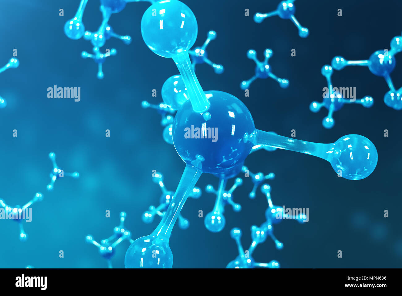 3D rendering molecole. Atomi bacgkround. Medico di fondo per banner o flyer. Struttura molecolare a livello atomico Foto Stock