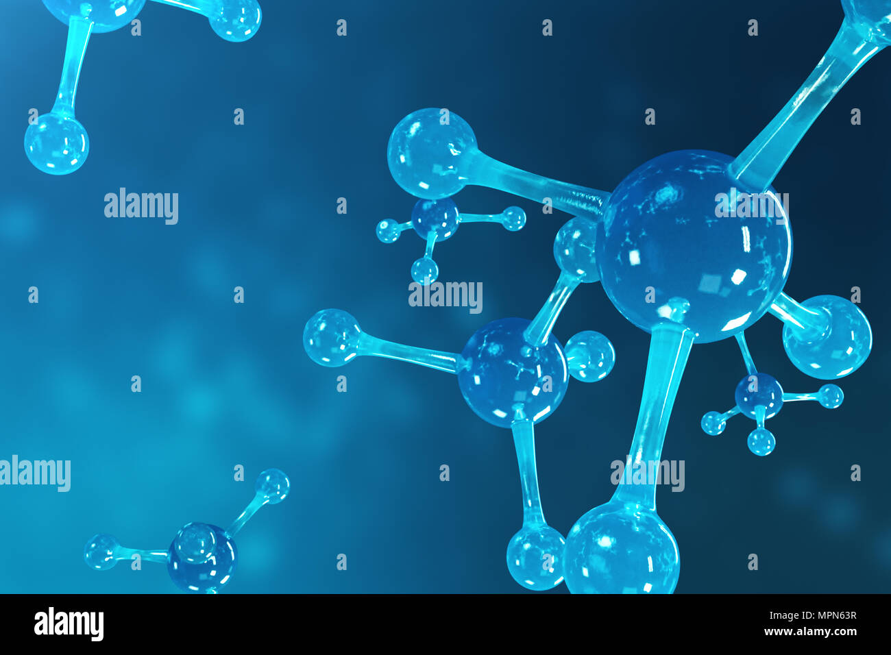 3D rendering molecole. Atomi bacgkround. Medico di fondo per banner o flyer. Struttura molecolare a livello atomico Foto Stock