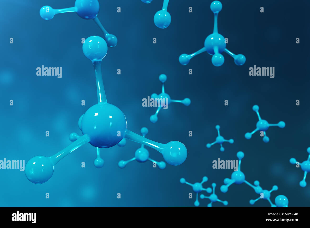 3D rendering molecole. Atomi bacgkround. Medico di fondo per banner o flyer. Struttura molecolare a livello atomico Foto Stock