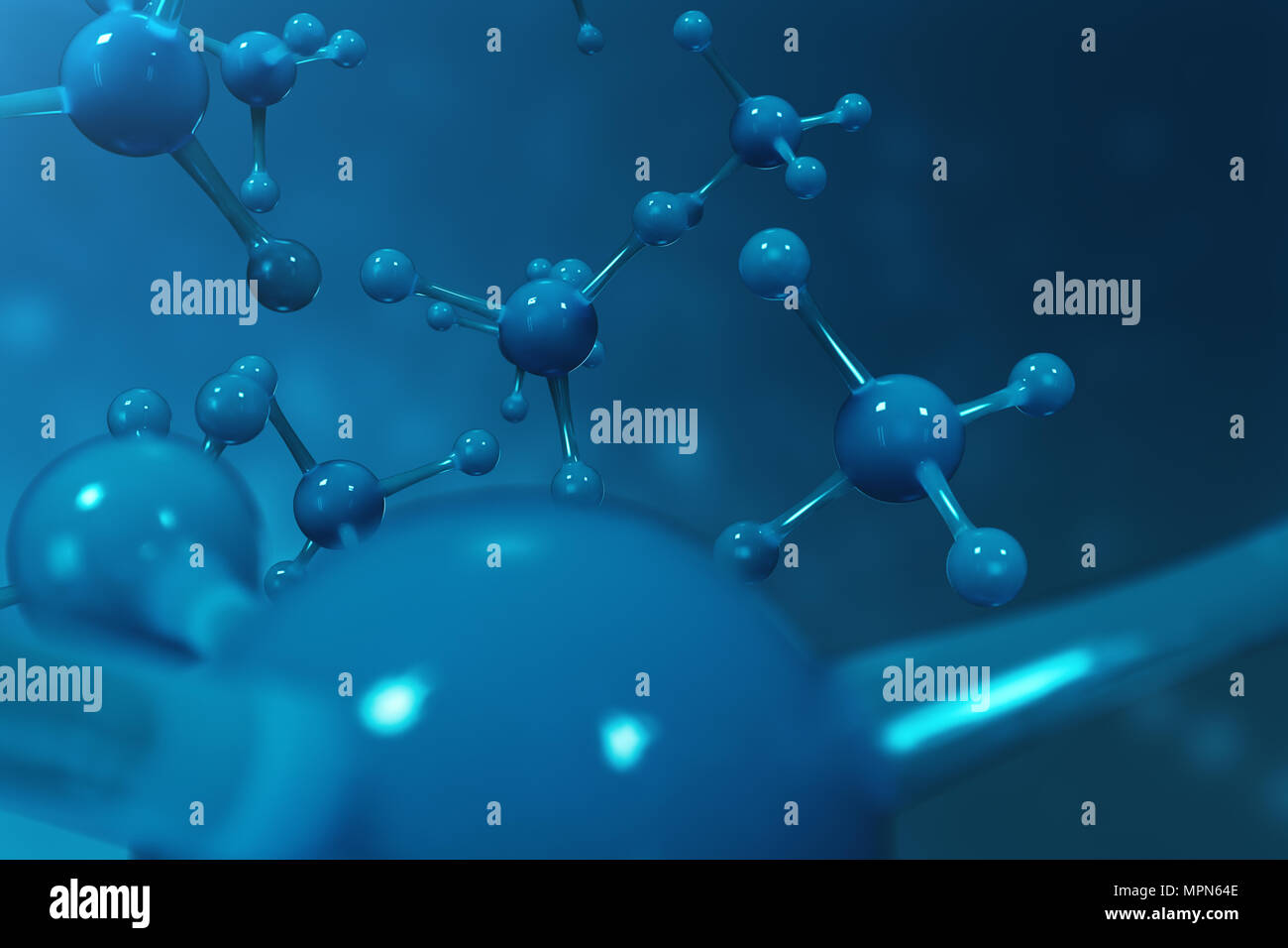 3D rendering molecole. Atomi bacgkround. Medico di fondo per banner o flyer. Struttura molecolare a livello atomico Foto Stock