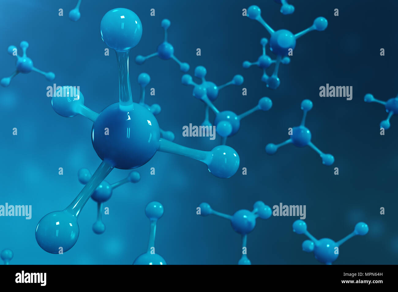 3D rendering molecole. Atomi bacgkround. Medico di fondo per banner o flyer. Struttura molecolare a livello atomico Foto Stock