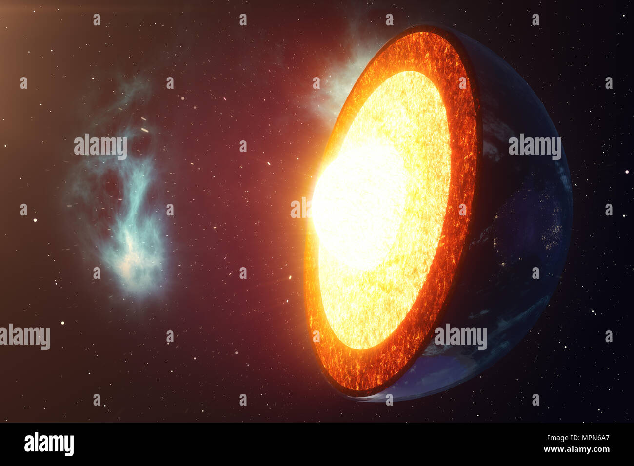 Struttura di massa di nucleo. Struttura di strati di terra. La struttura della crosta terrestre. Massa sezione trasversale nella vista dallo spazio. Gli elementi di questa immagine fur Foto Stock