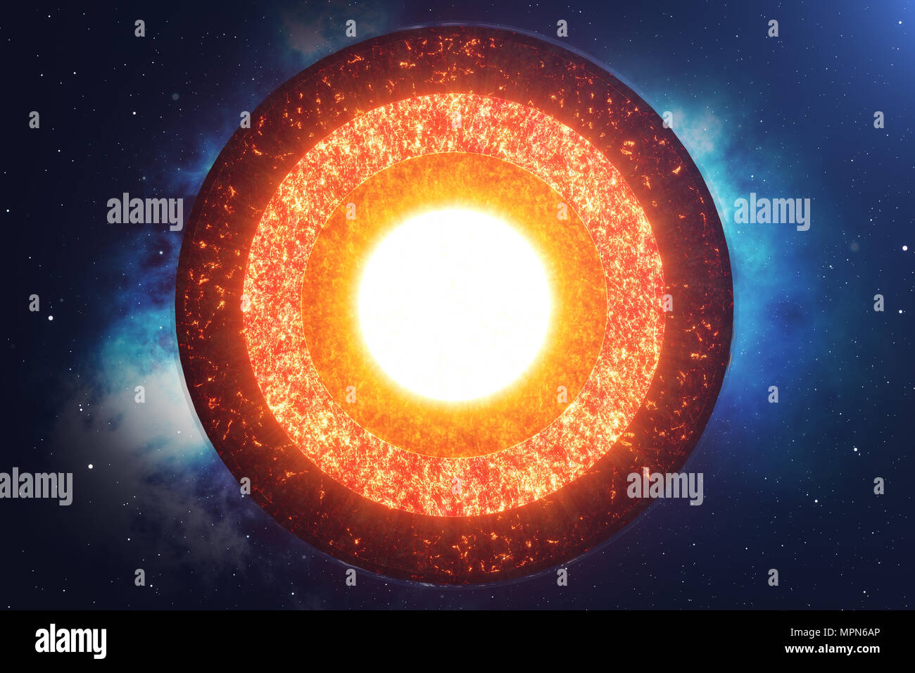 Struttura di massa di nucleo. Struttura di strati di terra. La struttura della crosta terrestre. Massa sezione trasversale nella vista dallo spazio. Gli elementi di questa immagine fur Foto Stock