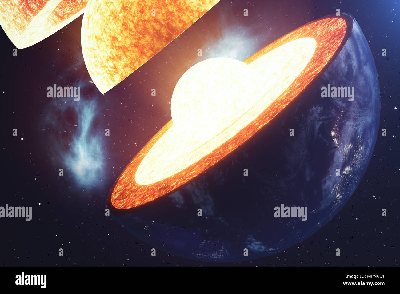 Struttura di massa di nucleo. Struttura di strati di terra. La struttura della crosta terrestre. Massa sezione trasversale nella vista dallo spazio. Gli elementi di questa immagine fur Foto Stock