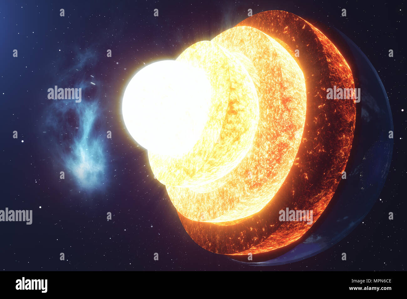 Struttura di massa di nucleo. Struttura di strati di terra. La struttura della crosta terrestre. Massa sezione trasversale nella vista dallo spazio. Gli elementi di questa immagine fur Foto Stock
