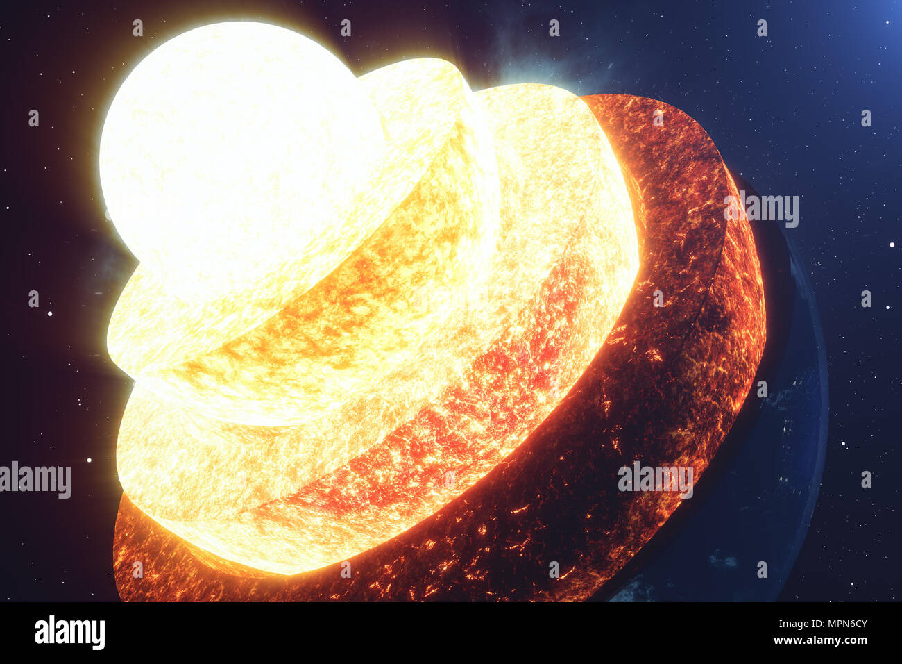 Struttura di massa di nucleo. Struttura di strati di terra. La struttura della crosta terrestre. Massa sezione trasversale nella vista dallo spazio. Gli elementi di questa immagine fur Foto Stock